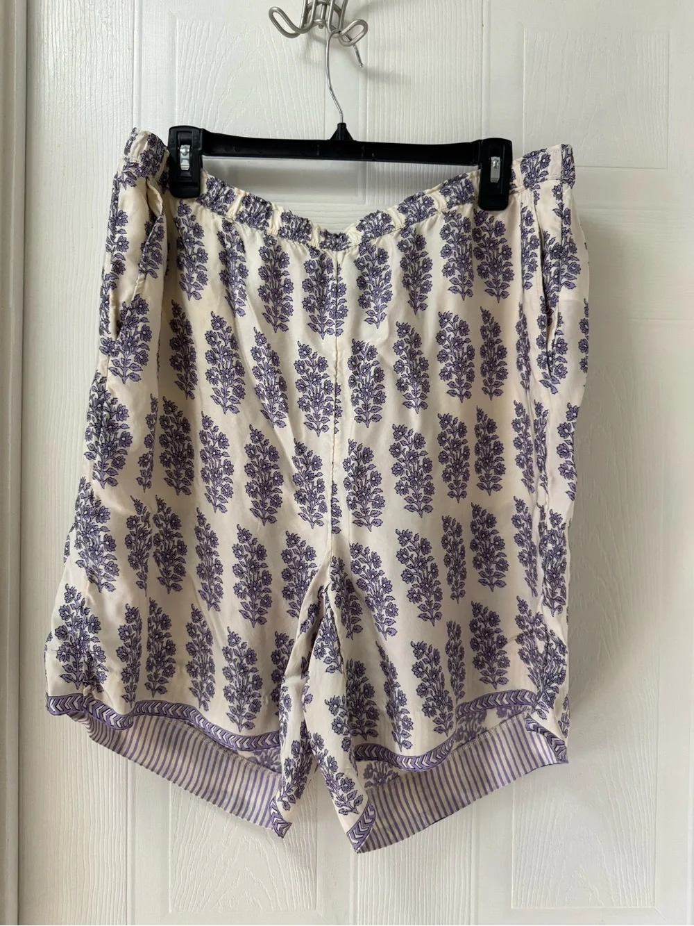 J. Crew White Shorts with Lavender Floral Block Print